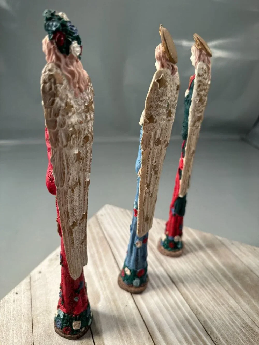 Country Christmas Resin Horn Dove Star Angel Figurines Hand Painted Religious